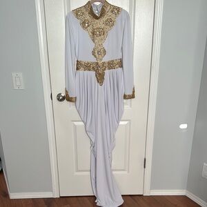 Elegant White and Gold Embellished Gown